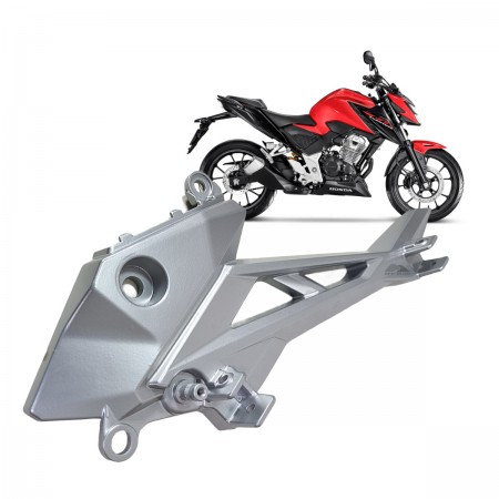 BACALHAU ESQUERDO SUPORTE TRASEIRO PEDALEIRA PRATA – ALPHA FACTOR – HONDA CB 250F TWISTER 2016 A 2022