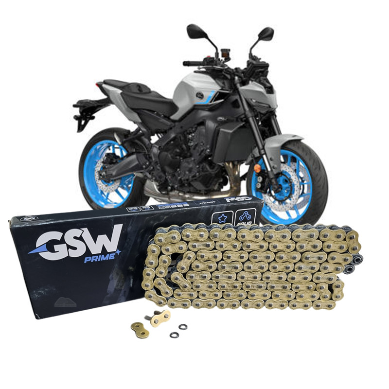 CORRENTE GSW PRIME 525 SX 122L DOURADO/PRETO - HONDA CBR 600RR CB 650R CBR 650F CBR 1000RR; YAMAHA MT-09 YZF-R6 TRACER 9; KAWASAKI Z900 NINJA 650 NINJA 1000; SUZUKI GSX-S750 GSX-R600 GSX-R1000; BMW F900R F800GS