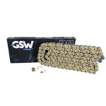 CORRENTE GSW PRIME 525 SX 122L DOURADO/PRETO - HONDA CBR 600RR CB 650R CBR 650F CBR 1000RR; YAMAHA MT-09 YZF-R6 TRACER 9; KAWASAKI Z900 NINJA 650 NINJA 1000; SUZUKI GSX-S750 GSX-R600 GSX-R1000; BMW F900R F800GS