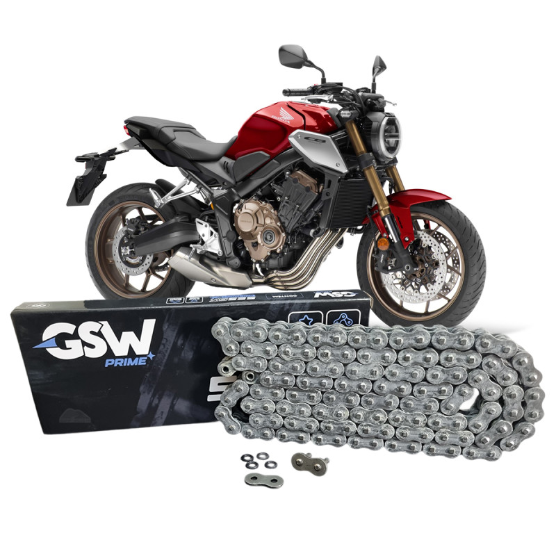 CORRENTE GSW PRIME 525 SX 122L NATURAL - HONDA CB500 CBR500 CB650R; YAMAHA MT-07 TRACER; KAWASAKI Z750 ER-6N NINJA 650; TRIUMPH STREET TRIPLE 765 TIGER 660; SUZUKI SV 650 V-STORM 