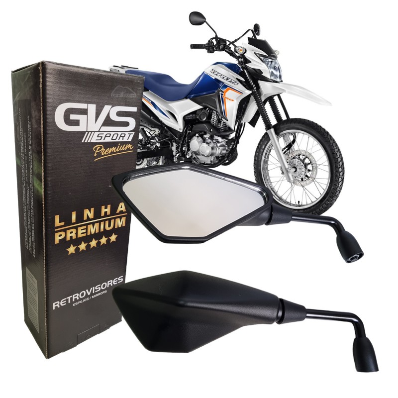 RETROVISOR (PAR) - GVS - PREMIUM MODELO KAWASAKI Z400 HASTE LONGA 90 LENTE CONVEXA PRATA CG FAN BROS CBX CB 300 XRE 300 190