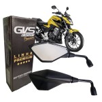 RETROVISOR (PAR) - GVS - PREMIUM MODELO KAWASAKI Z400 HASTE LONGA 90 LENTE CONVEXA PRATA CG FAN BROS CBX CB 300 XRE 300 190