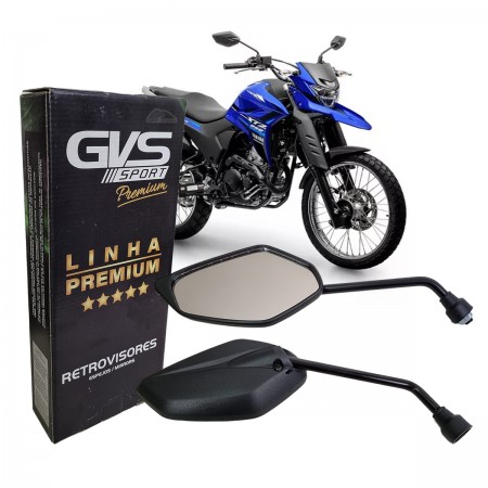 RETROVISOR (PAR) - GVS - PREMIUM PRETO LENTE CONVEXA PRATA YAMAHA FAZER 150 250 FACTOR LANDER TENERÉ 