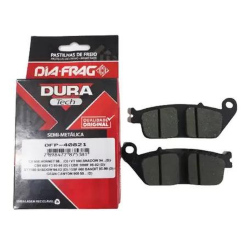 PASTILHAS DE FREIO DIANTEIRAS DIAFRAG DURA TECH - TIGER 800, CB CBR 650F 14-18, VERSYS 650 16-23, Z650, CB 500F, CB 500R, CB 500X, NC700X S/ ABS, NC750X C/ ABS, HORIZON 250, CB TWISTER 250 16-19