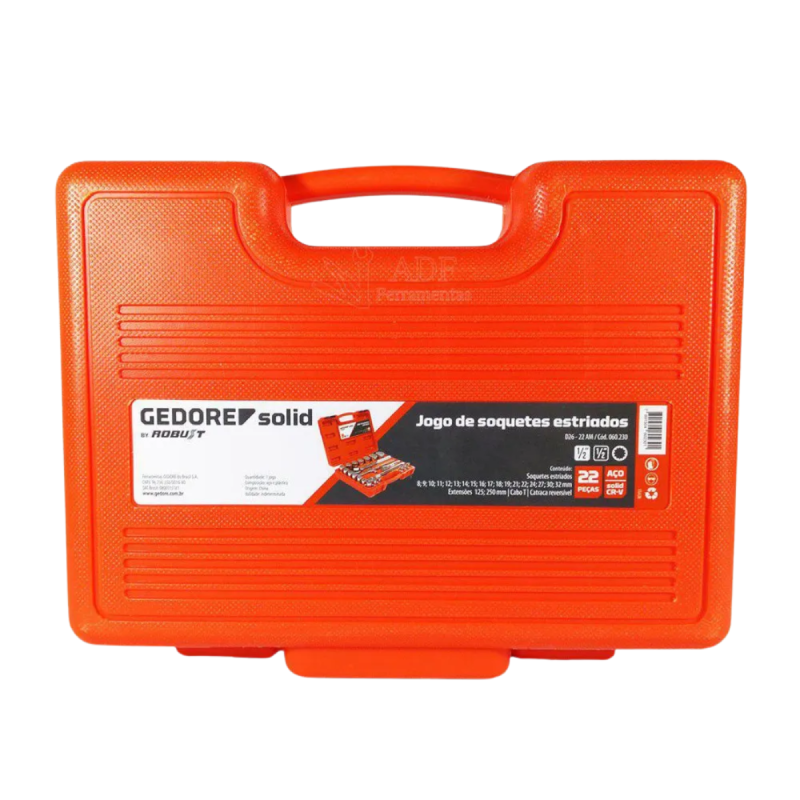 JOGO DE SOQUETES ESTRIADOS D26 1/2″ 8‑32 MM GEDORE 22 PEÇAS CATRACA REVERSÍVEL PRO