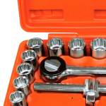 JOGO DE SOQUETES ESTRIADOS D26 1/2″ 8‑32 MM GEDORE 22 PEÇAS CATRACA REVERSÍVEL PRO