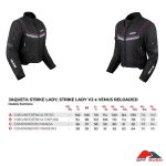 JAQUETA FEMININA P/ MOTOCICLISTA - TEXX NEW STRIKE V2 LADY - PRETA E ROSA TAM 4XL