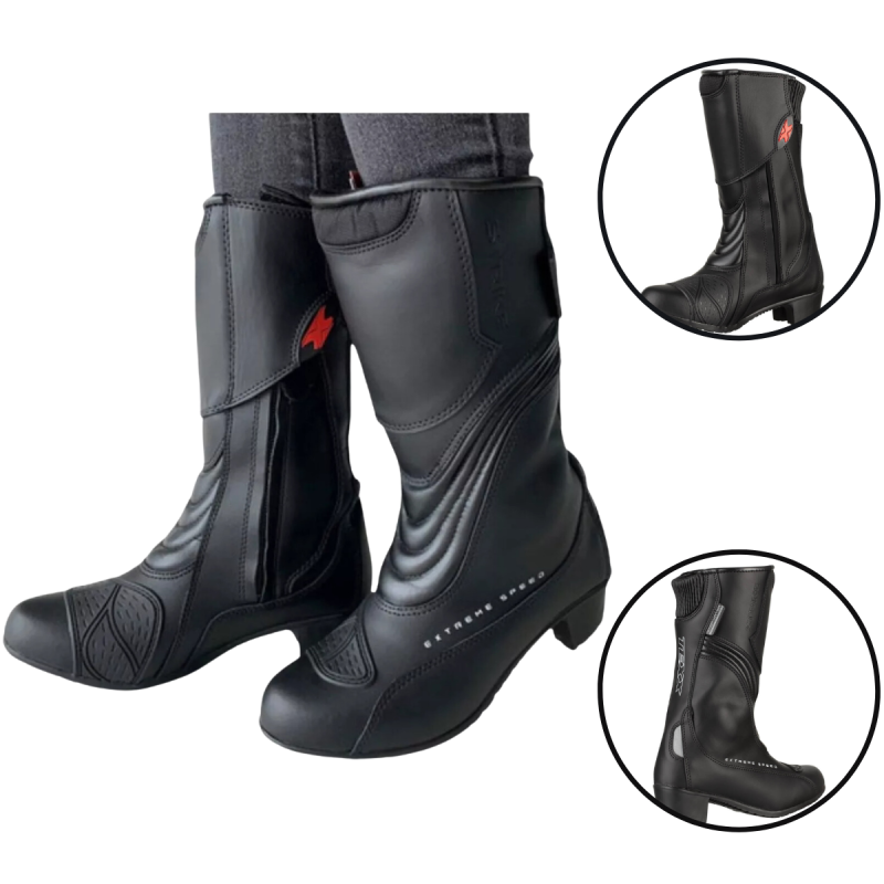 BOTA FEMININA P/ MOTOCICLISTA TEXX STRIKE LADY V2 PRETA (TAM 36)