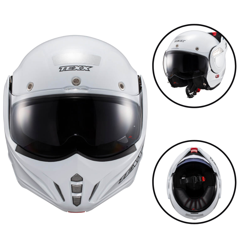 CAPACETE TEXX STRATOS 180 ESCAMOTEÁVEL ARTICULADO BRANCO BRILHO (TAM 58)