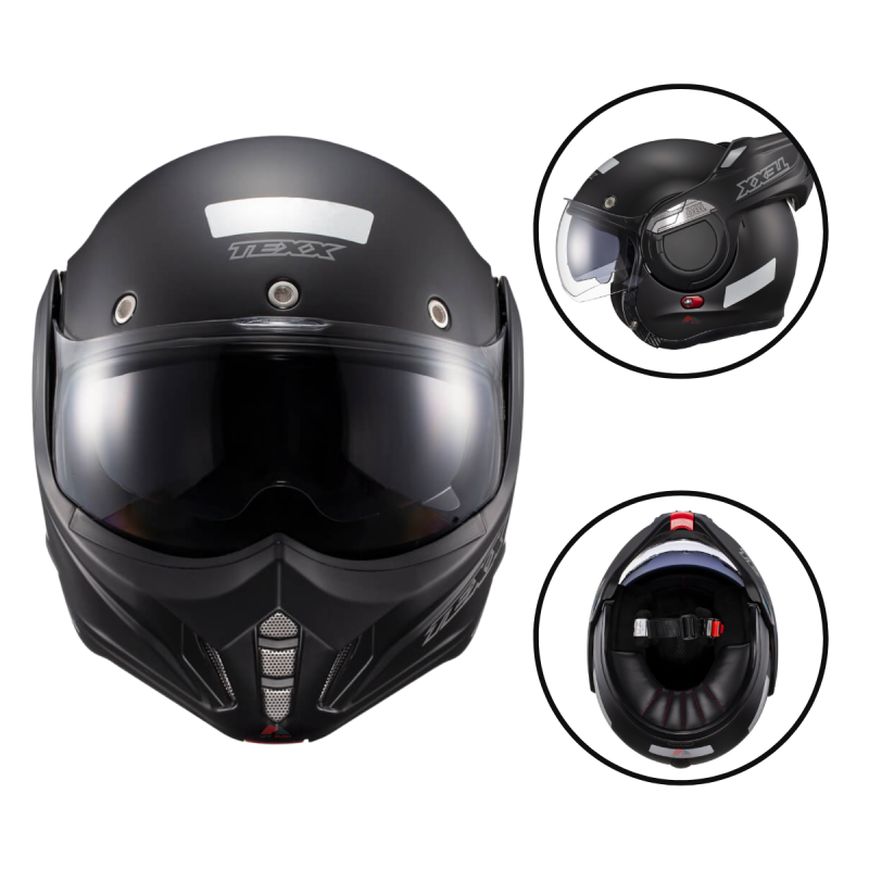 CAPACETE TEXX STRATOS 180 ESCAMOTEÁVEL ARTICULADO PRETO FOSCO (TAM 56)