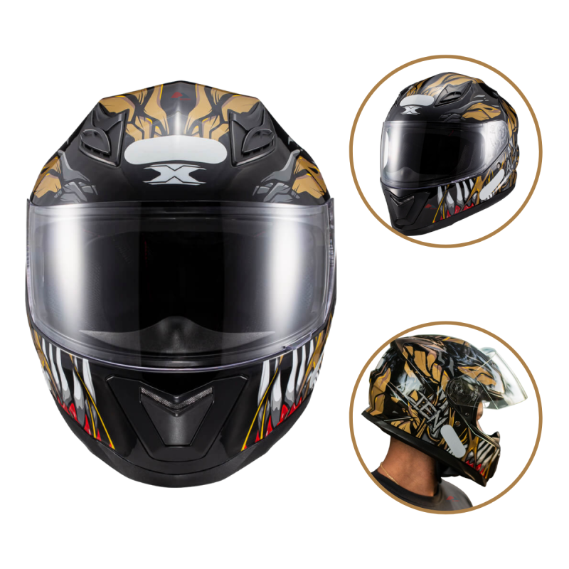 CAPACETE TEXX HAWK ALIEN FECHADO PRETO E DOURADO (TAM 60)