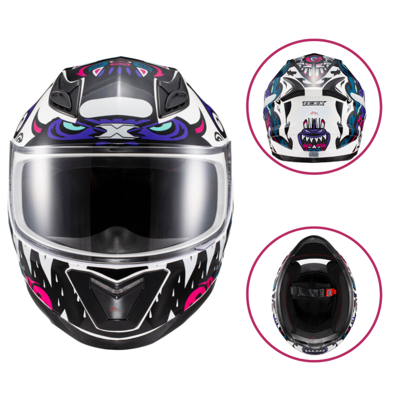 CAPACETE TEXX HAWK HUNGER FECHADO BRANCO E ROSA (TAM 56)