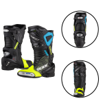 BOTA ESPORTIVA P/ MOTOCICLISTA TEXX PISTA PRETA, VERDE E AZUL TAM 38