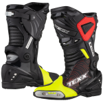 BOTA ESPORTIVA P/ MOTOCICLISTA TEXX PISTA PRETA, VERMELHA E AMARELA TAM 42