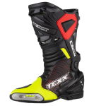 BOTA ESPORTIVA P/ MOTOCICLISTA TEXX PISTA PRETA, VERMELHA E AMARELA TAM 42