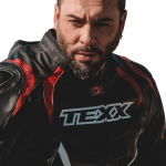 JAQUETA DE COURO TEXX SNIPER V2 MASCULINA PRETA E VERMELHA TAM 2G