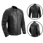 JAQUETA DE COURO P/ MOTOCICLISTA MASCULINA TEXX STORM PRETA TAM G