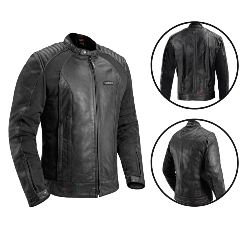 JAQUETA DE COURO P/ MOTOCICLISTA MASCULINA TEXX STORM PRETA TAM G