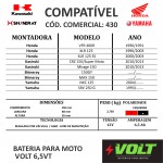 BATERIA MOTO VOLT 6,5VT SELADA 6,5 AMPERES 12 VOLTS  - HONDA / YAMAHA / SUZUKI 