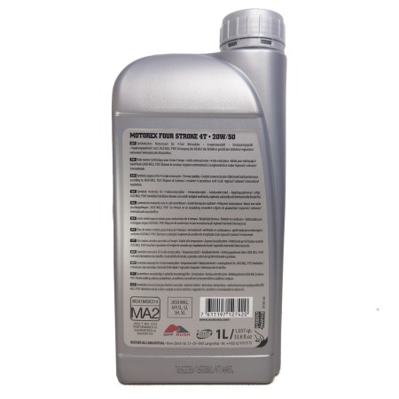 ÓLEO LUBRIFICANTE DE MOTOR MOTOREX 4T 20W50 SEMI SINTÉTICO ÓLEO LUBRIFICANTE DE MOTOR MOTOREX 4T 20W50 SEMI SINTÉTICO
